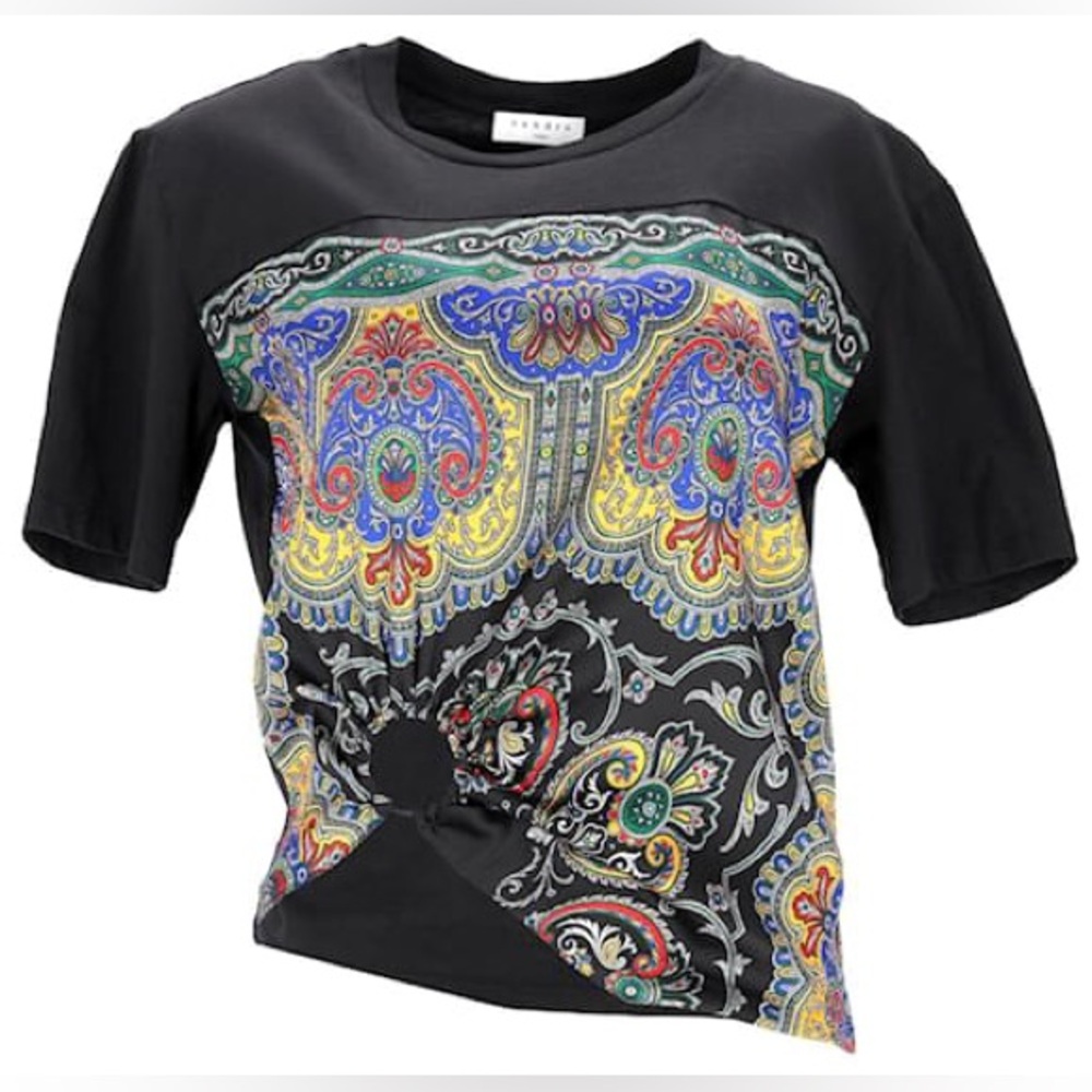 Sandro Paris Bandana Print Ring T-Shirt in Black Cotton Python print